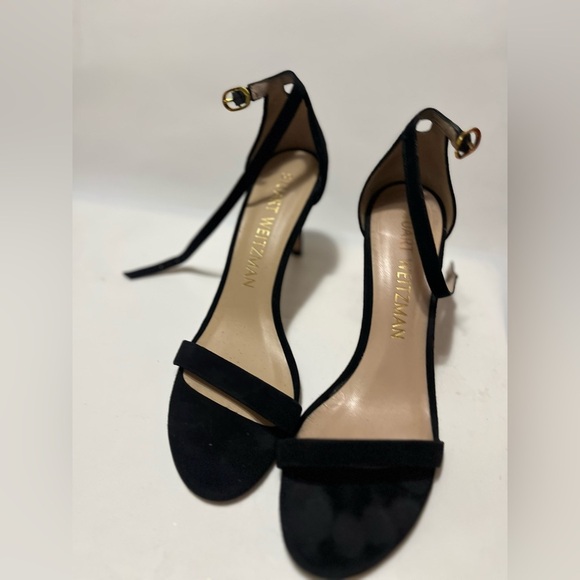 Stuart Weitzman Nearlynude Black Suede Heels Sandal SZ 9.5 EU 39.5 MSRP $630 - Picture 3 of 7